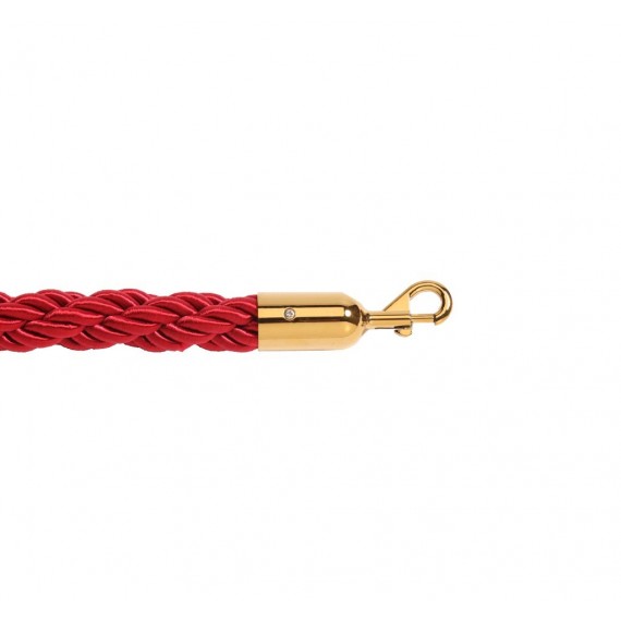 Piros színű 1,5 m hosszú díszkötél 2 db arany karabinerrel szerelve