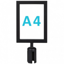 Információs tábla szalagos kordonoszlopra csatlakozó elemmel - fekete A4 - álló